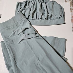 Two-Piece Smocked Crop Top & Skirt Set in Sage Green